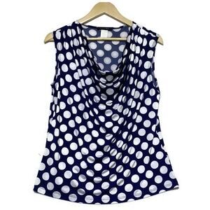 Jennie & Maris Top Women's Large Pullover Sleeveless Blue w/White Dots